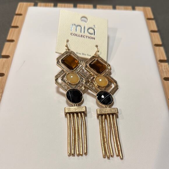 MIA Gold, Brown & Black Dangle Earrings - Picture 2 of 7